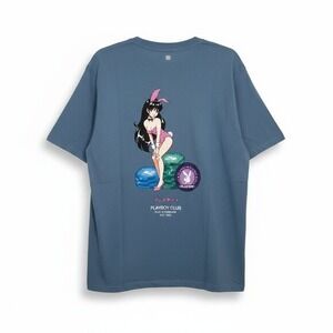 Playboy Club Sexy Casino Bunny Girl Japan Poker Graphic T-Shirt Denim Blue L